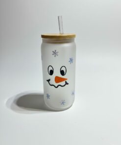 Snowman's Face Frosted Glass Tumbler