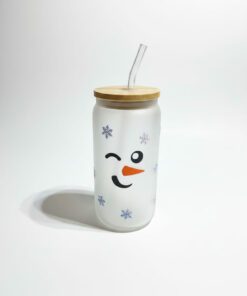 Snowman's Face Frosted Glass Tumbler